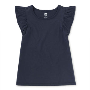 Tea Collection-Pom Pom Flutter Top-Indigo