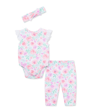 Little Me - Floral Wash Bodysuit Pant Set
