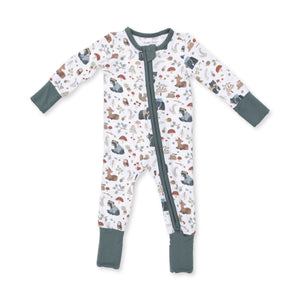 Angel Dear -2 Way Zipper Romper-Southern Woodland Animals Green