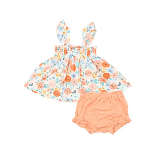 Angel Dear -Ruffly Strap Smocked Top and Diaper Cover-Flower Cart