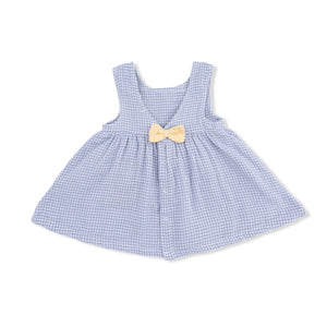 Angel Dear -Dress With Bow And Bloomer-Micro Gingham Blue Blizzard