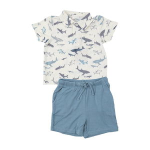 Angel Dear -Muslin Short And Polo Shirt Set-Sharks