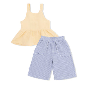 Angel Dear -Peplum Tank With Wide Leg Pant-Micro Gingham Blue Blizzard