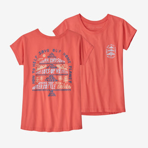 Patagonia - Girls' Organic Cotton Graphic T-Shirt - Teach How to Save: Coral