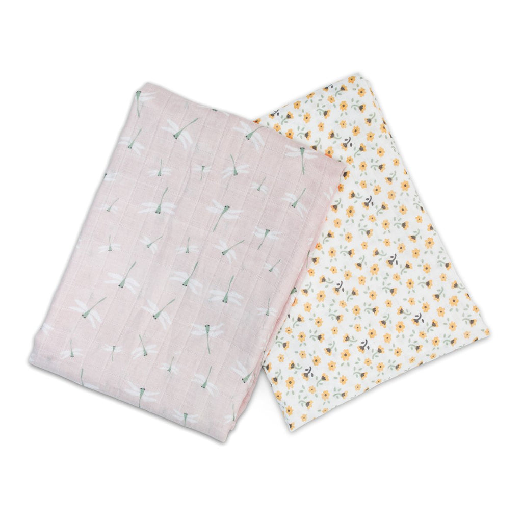 Lulujo - Vintage Floral and Dragonfly Cotton Muslin Swaddles