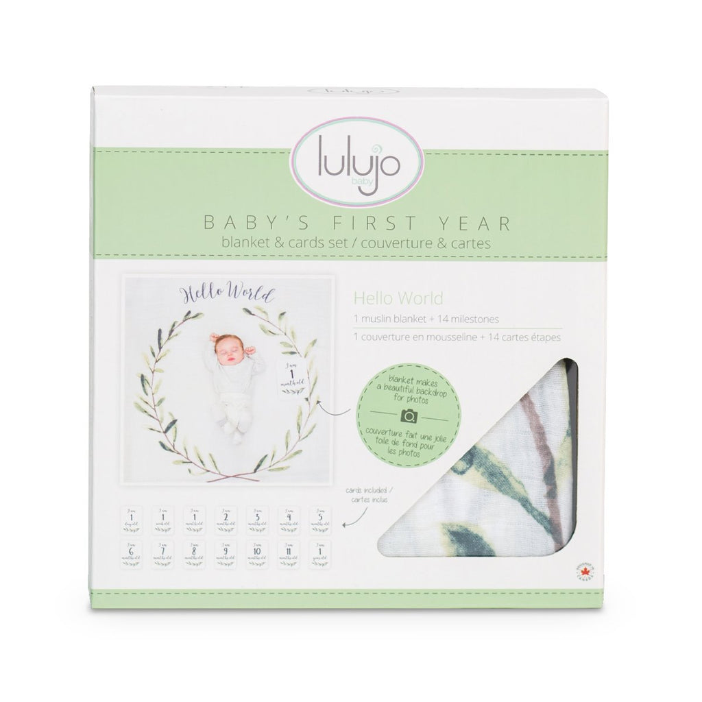 Lulujo - Hello World Baby’s First Year Milestone Blanket Set