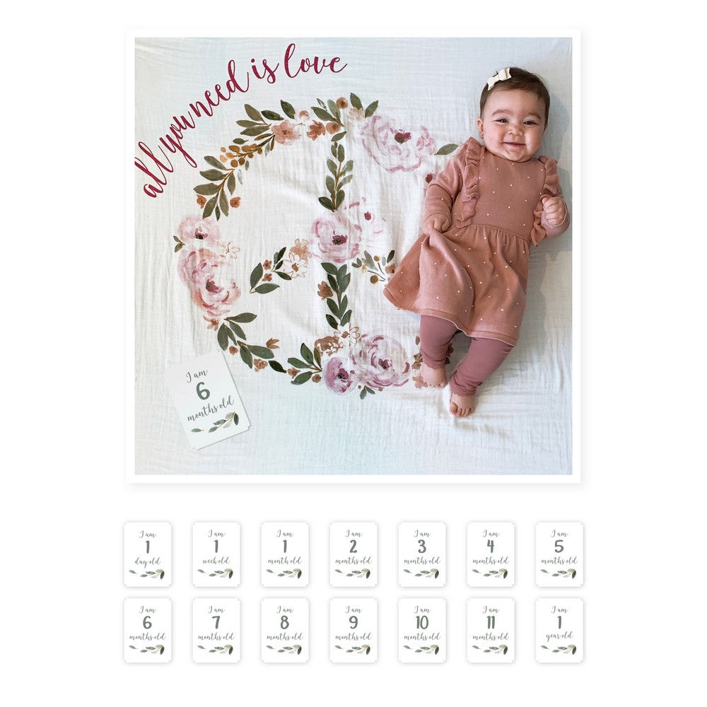 Lulujo - All You Need Is Love Baby’s First Year Milestone Blanket Set
