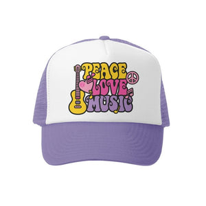 Grom Squad - Peace Love Music Trucker Hat - Lavender/White