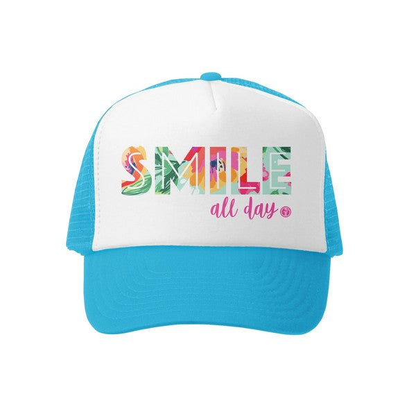 Grom Squad - Smile all Day Trucker Hat - Aqua/White