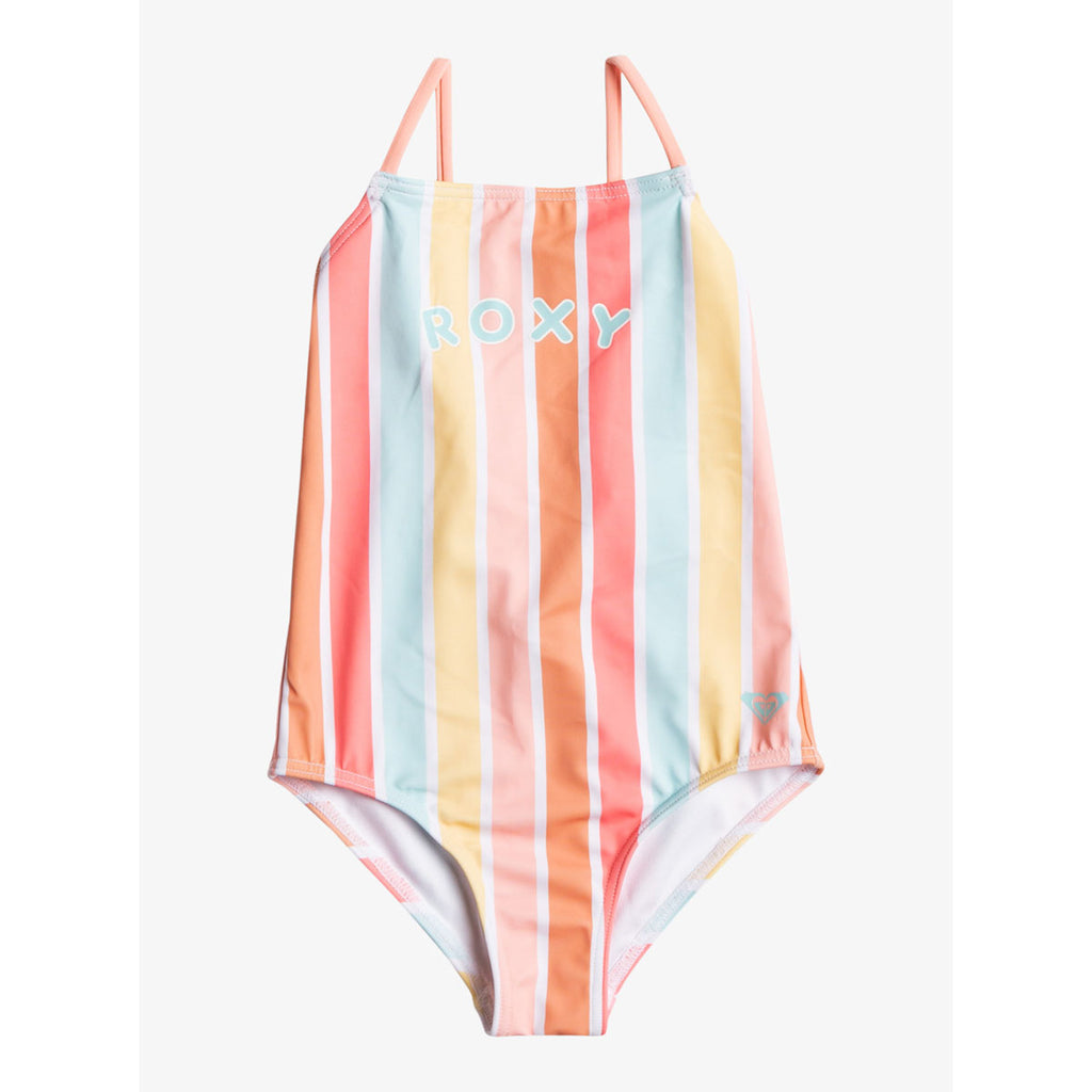 Roxy - Girl's 2-7 Lala Stripes One-Piece Swimsuit - Bright White Rainbow Candy